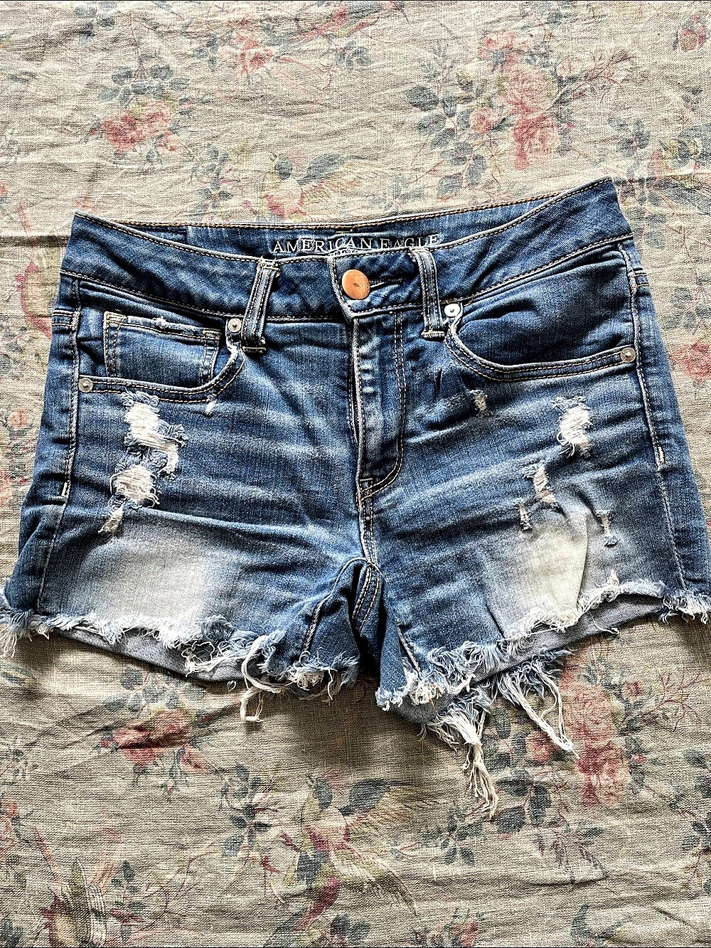 American Eagle Denim X Festival Shortie Distressed Denim Jean Shorts in Blue mid